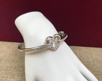 925 Sterling Silver Bangle Bracelet With Heart In The Middle And  Little Stones On It!! Free US Shipping!!!