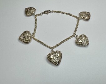 Sterling Silver Bangle Bracelet Heart Design Sz 7.50-8 In Wgt 9.4 Grams - Foto 9