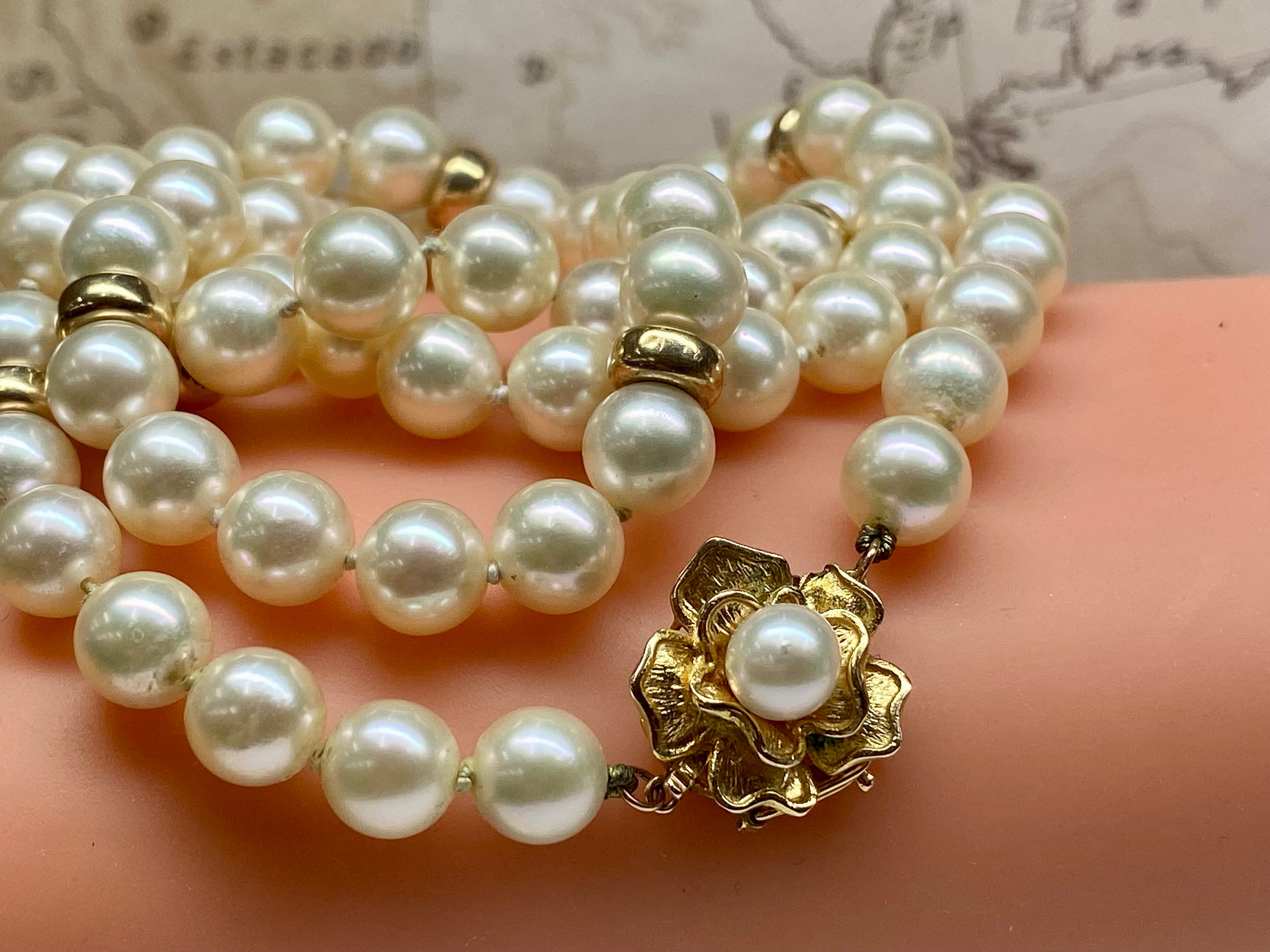 Beautiful 7mm White Pearl and Gold Bead Spacers Necklace