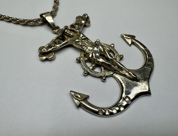 Sterling Silver Anchor Cross Pendant Necklace: It… - image 4