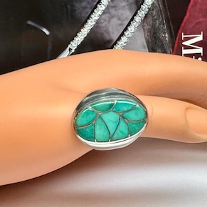 Vintage Zuni sterlingzilveren turkoois ingelegde ring - maat 10 3/4