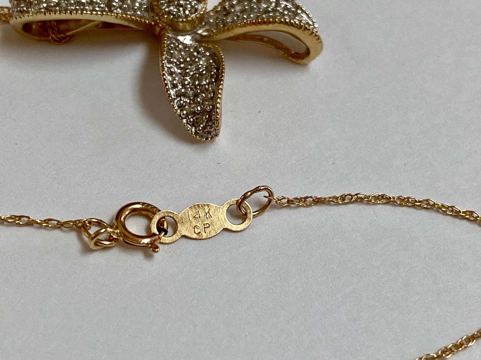 14K Yellow Solid Gold Necklace and Flower Pendant With Diamond Etsy