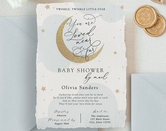 Baby Shower by Mail Invitation, Blue Twinkle Little Star Loved Near and Far, Baby Boy, Moon Printable Template, INSTANT DOWNLOAD #AP3b_BSM