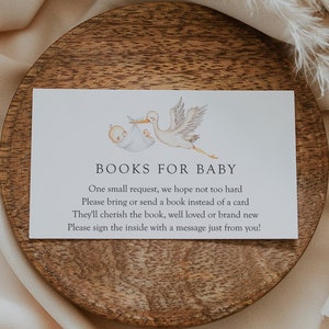 Stork Baby Shower Bücher für Baby Einlegekarte, Gender Neutral Einschluss Karte, druckbare Vorlage, SOFORTIGER DOWNLOAD