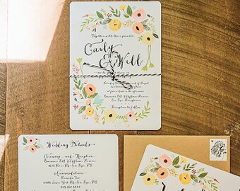 Boho Wedding Invitations, Floral, Vintage, Rustic, Bohemian, Garden Featured on Ruffledblog.com