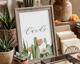 Boho Cactus Cards Sign | Desert Succulents Wedding or Baby Shower Printable Decor | Instant Download Customizable Template