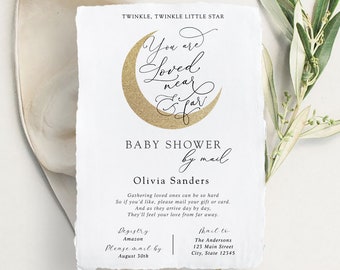 Baby Shower by Mail Invitation, Twinkle Little Star Loved Near and Far, Moon, Printable Template, INSTANT DOWNLOAD #AP3g_BSM