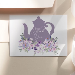 Lavender Tea Party Thank You Card: Floral Bridal Shower (Instant Download)