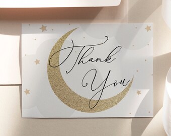 Gender Neutral Over the Moon Thank You, Folded and Flat, Twinkle Little Star, Printable Template, INSTANT DOWNLOAD - AP3g_TY