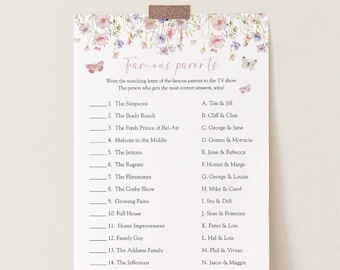 WildflowerBaby Shower Game Template, Famous Parents Game Card and Answer Key, Templett, #AP50