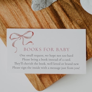 Rosa Band und Bogen-Baby-Dusche-Bücher für Baby Karte, Baby Girl druckbare Bibliothek Kartenvorlage, digitaler Download