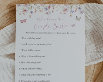 Wildflower Bridal Shower Game Card Template, Who Knows the Couple Best, Wedding Game Card Templett, #AP50
