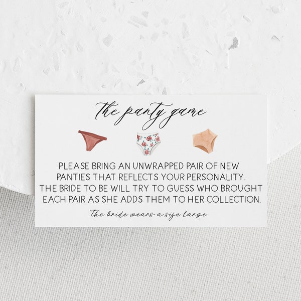 Panty Game Card, Lingerie Bridal Shower, Bachelorette Party, Printable Template, INSTANT DOWNLOAD #AP21a