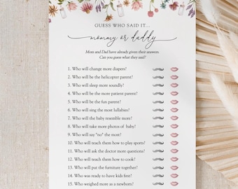 Wildflower Baby Shower Game: Guess Who Mommy or Daddy (Printable, Instant Download)