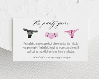 Panty Game Card, Lingerie Bridal Shower, Bachelorette Party, Printable  Template, INSTANT DOWNLOAD #AP21b