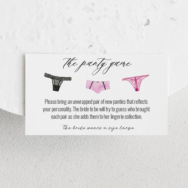 Panty Game Card, Lingerie Bridal Shower, Bachelorette Party, Printable Template, INSTANT DOWNLOAD #AP21b