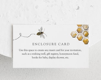 Honey Bee Enclosure Card Template: Baby Shower Invitation (INSTANT DOWNLOAD)