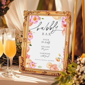 Bubbly Bar Sign Template | Mimosa Bridal Brunch Printable Sign | Modern Script Bridal Shower Sign | Instant Download