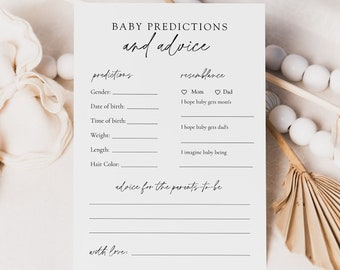Baby Shower Predictions Card: Advice & Wishes Template (Editable)