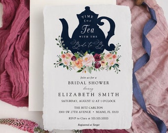 Plantilla de invitación para despedida de soltera con té: Diseño floral (descarga digital)