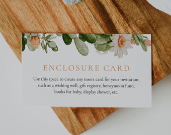 Desert Cactus Enclosure Card Template, Printable Wedding Insert Card, Boho Floral Details Card, Registry Card Template, Editable Insert