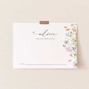 Modèle de carte de mariage fleurs sauvages, fleurs et papillons, conseils de shower de mariage pour les jeunes mariés, carte Templett, # AP50