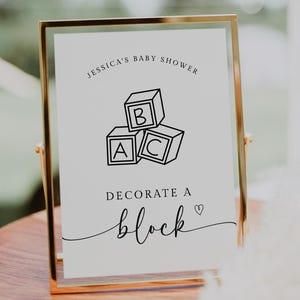 Decorate A Block Baby Shower Sign, Minimalist Printable Sign, Decorate A Block For Baby Shower Activity, Instant Download Template