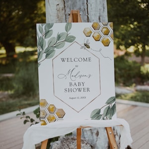 Bee and Eucalyptus Shower Welcome Sign, Baby or Bridal Shower, Printable Template, Instant Download