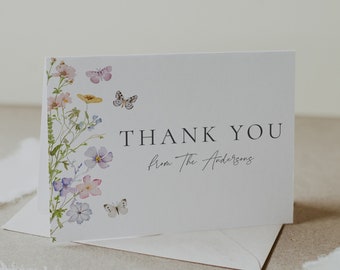 Wildflower Thank You Card Template, Thank You Card Printable, Shower Card, Floral Thank You, Edit in Templett, #AP50