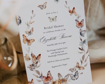 Boho-vlinderuitnodiging vrijgezellenfeest: 5 x 7 afdrukbaar (direct downloaden)