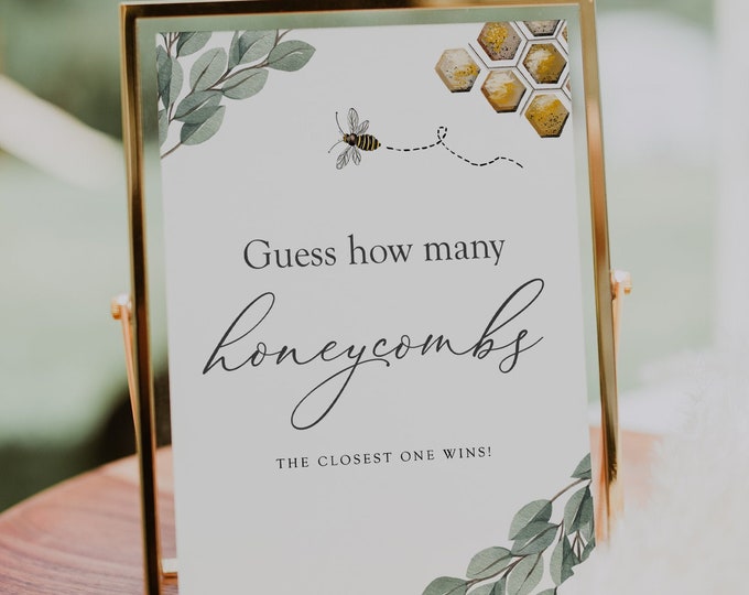 Guess How Many Honeycombs Game Printable Sign Bee Baby - Etsy