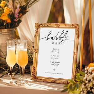 Minimalist Bubbly Bar Sign Template | Mimosa Bridal Brunch Printable Sign | Modern Script Bridal Shower Sign | Instant Download