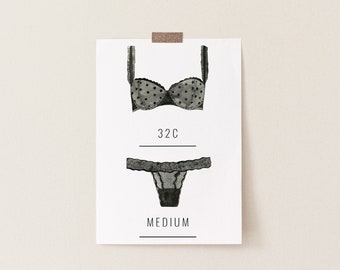 Lingerie Bachelorette Insert Card, Bride&#39;s Measurements Card, Printable Template, INSTANT DOWNLOAD #AP21b
