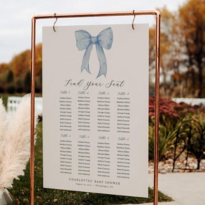 Teken tafeltje babyshower, aquarel blauwe strik, afdrukbaar Templett, vandaag bewerken en afdrukken, direct downloaden