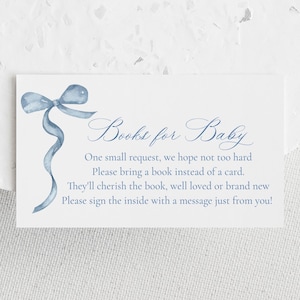 Blaue Bogen Bücher für Baby Einlegekarte druckbar, Baby Boy Bibliothek Anfrage Duschkarte, bringen Sie eine Buchvorlage, bearbeiten und drucken Sie noch heute