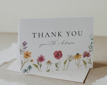 Wildflower Thank You Card, Baby in Bloom Baby Shower Thank You Download, Love in Bloom Bridal Shower Printable Template
