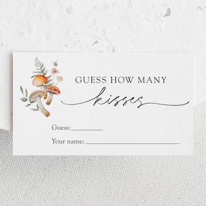 Raad eens hoeveel kussen, afdrukbare gamekaart snoep raden, babyshower betoverde bospaddestoel, instant download