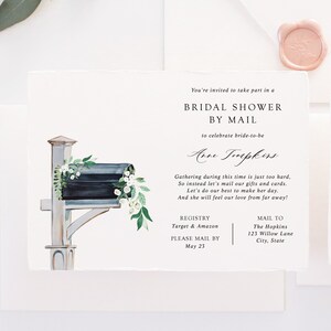 Bridal Shower by Mail Invitation, Long Distance Shower, Botanical Greenery in Mailbox, Printable Template, INSTANT DOWNLOAD WSM