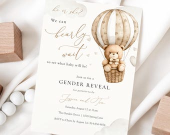 Teddy Bear Gender Reveal Invitation: Neutral Baby Shower (Instant Download)