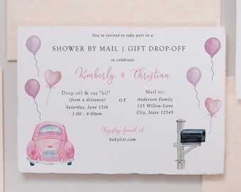 Baby Shower by Mail and Drive By Gift Drop Off Invitation, Pink Balloons, Printable Template, INSTANT DOWNLOAD #BB3-D1-BSM