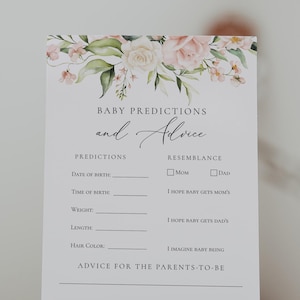 Conseils et prédictions de fard à joues et de verdure, modèle imprimable de baby shower, téléchargement immédiat de Templett