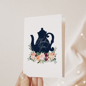 Tea Party-bedankkaart: theepot met bloemen, vrijgezellenfeest (digitale download)