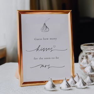 Guess How Many Kisses Printable Sign | Soon To Be Mrs | Bridal Shower Game Printable | Kisses In the Jar | Candy Guessing Game Sign