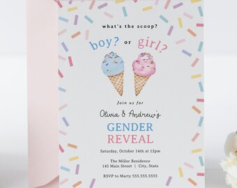 Uitnodiging ijsje gender Reveal: hij of zij feest (directe download)