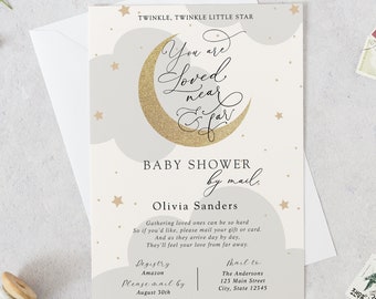 Baby Shower by Mail Invitation, Twinkle Little Star Loved Near and Far, Moon, Printable Template, INSTANT DOWNLOAD #AP3g_BSM