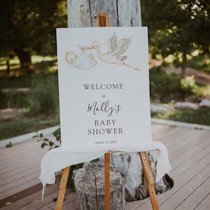 Stork Baby Shower Welcome Sign, Gender Neutral, Printable Template, Instant Download