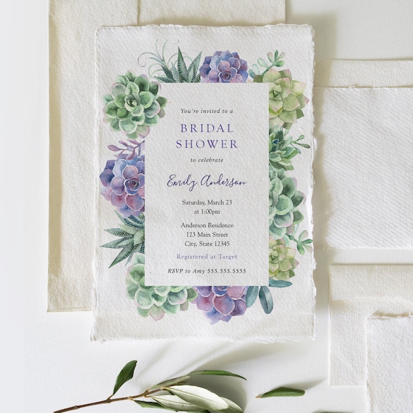 Succulent Bridal Shower Invitation Etsy