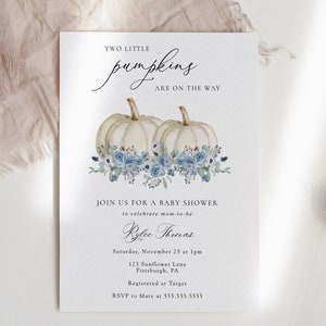 Two Little Pumpkins Twin Baby Shower Invitation (Digital Download)