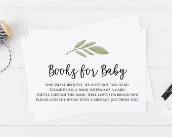 Simple Greenery Books for Baby Insert card template, Book Request, Baby Shower Invitation enclosure card, INSTANT DOWNLOAD #014