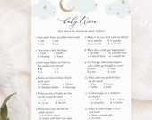 Blue Over the Moon Baby Trivia Game: Printable Shower Game (Editable Template)